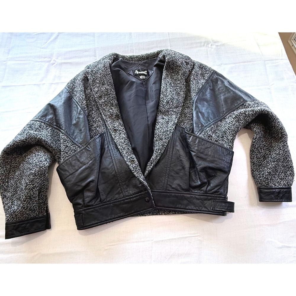 Vintage 80s 90s Avanti Leather & Tweed Jacket Women's Sz S  Dominican‎ Republic